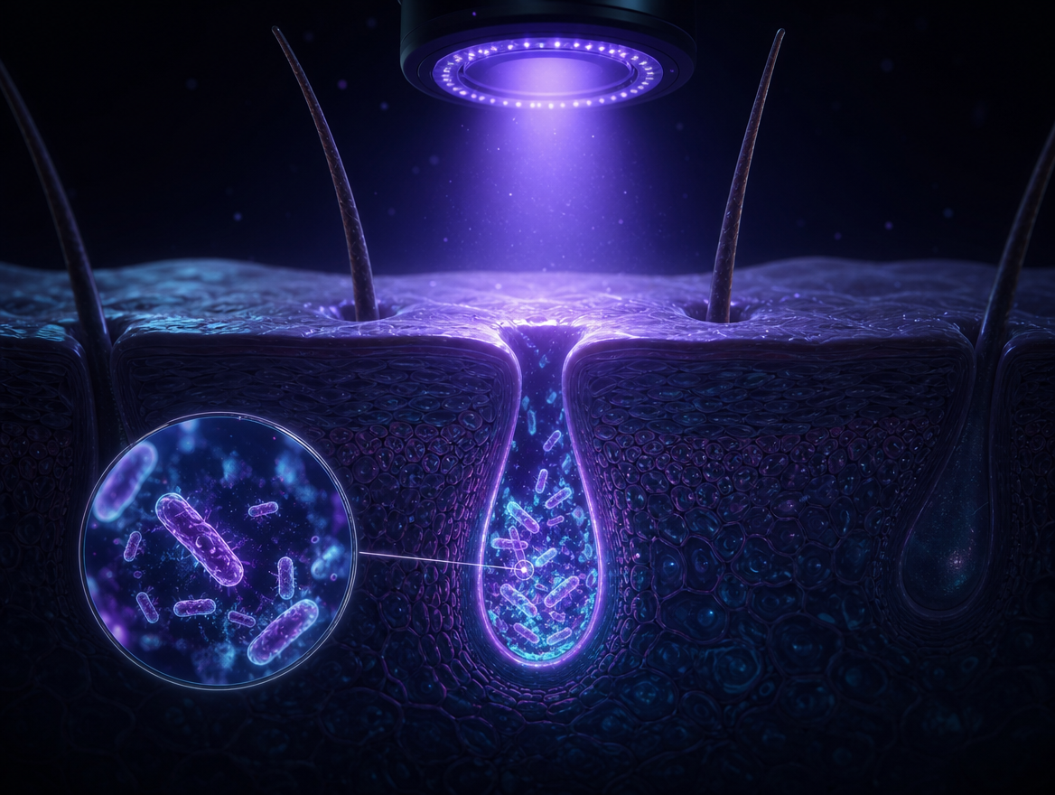 Acne bacteria porphyrins under UV light